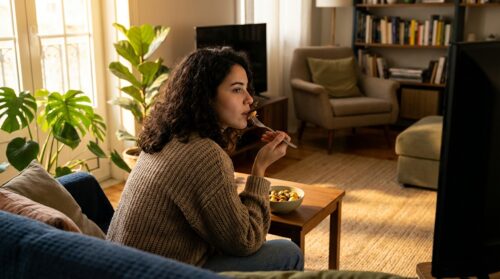 Comer em frente à televisão: o que este hábito realmente revela sobre sua psique